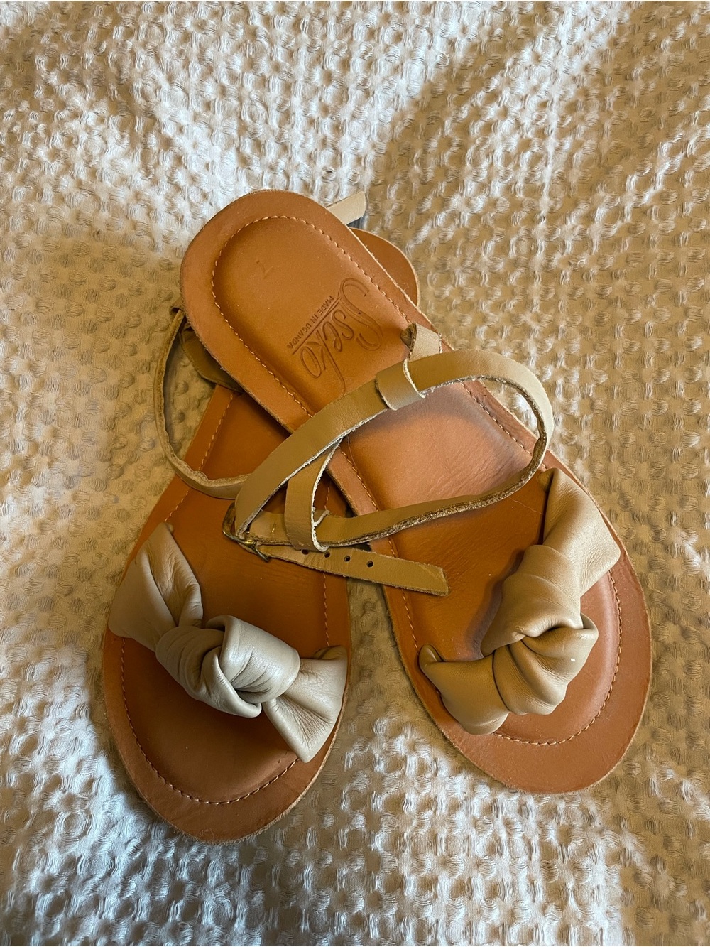 Sseko Leather Knot Sandals Ankle Strap Tan Size 7